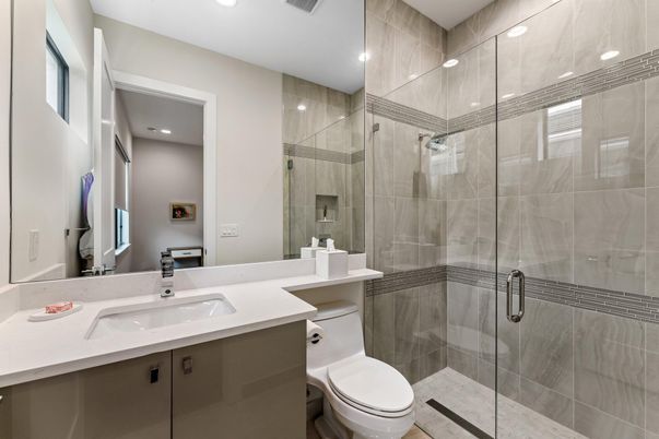 Bathroom, Glass Shower, Interior, Recessed Lighting