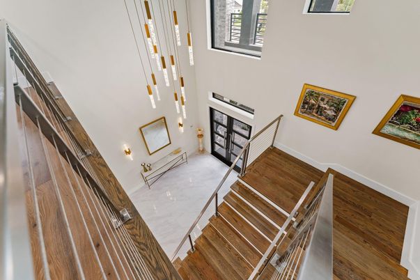 Fireplace, Interior, Marble, Pendant Lights, Wood Texture Flooring