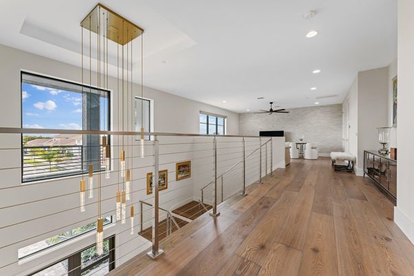 Interior, Pendant Lights, Recessed Lighting, Stone Walls, Wood Texture Flooring
