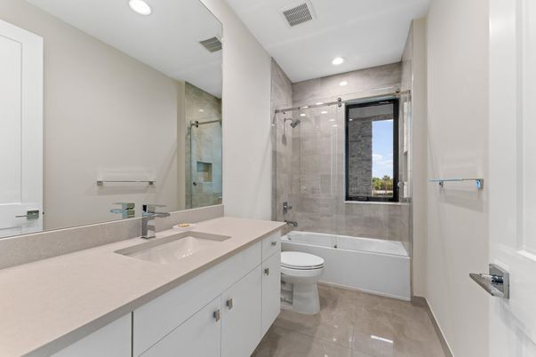 Bathroom, Glass Shower, Interior, Recessed Lighting