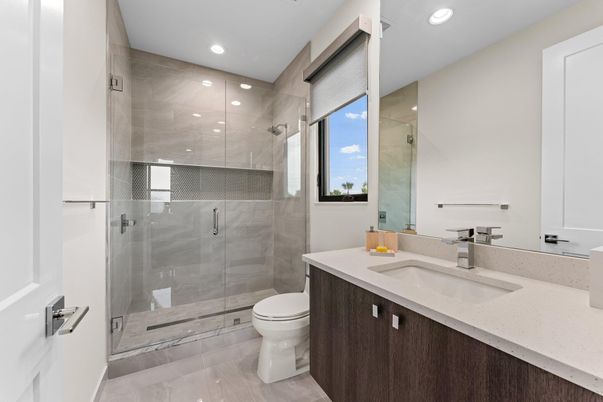 Bathroom, Glass Shower, Interior, Recessed Lighting