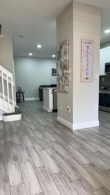 Interior, Kitchen, Recessed Lighting, Wood Texture Flooring