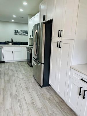 Interior, Kitchen, Recessed Lighting, Wood Texture Flooring