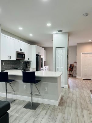 Interior, Kitchen, Recessed Lighting, Wood Texture Flooring