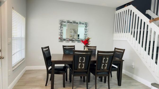 Dining room, Interior, Wood Texture Flooring