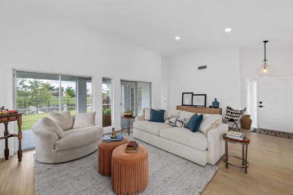 Interior, Living room, Pendant Lights, Recessed Lighting, Wood Texture Flooring
