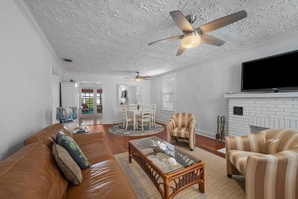 Dining room, Fireplace, Interior, Living room, Wood Texture Flooring