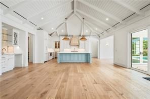 Interior, Kitchen, Pendant Lights, Recessed Lighting, Wood Texture Flooring