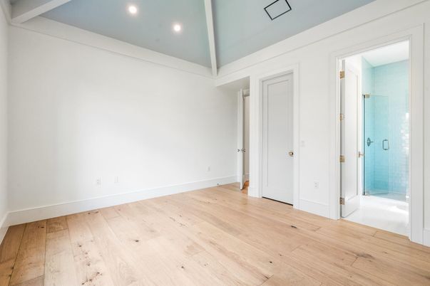 Bathroom, Empty room, Interior, Recessed Lighting, Wood Texture Flooring