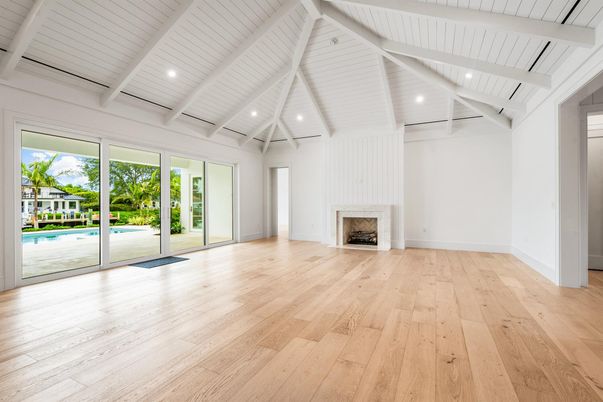 Empty room, Fireplace, Interior, Recessed Lighting, Wood Texture Flooring