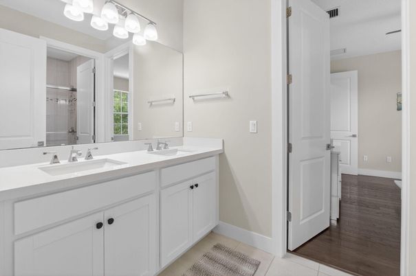 Bathroom, Dual Sink Vanities, Interior, Wood Texture Flooring