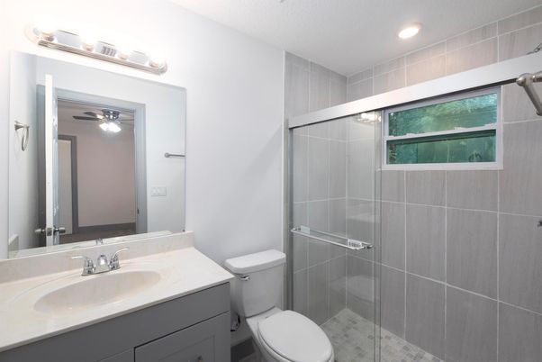 Bathroom, Glass Shower, Interior, Recessed Lighting