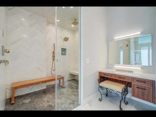 Bathroom, Glass Shower, Interior, Recessed Lighting