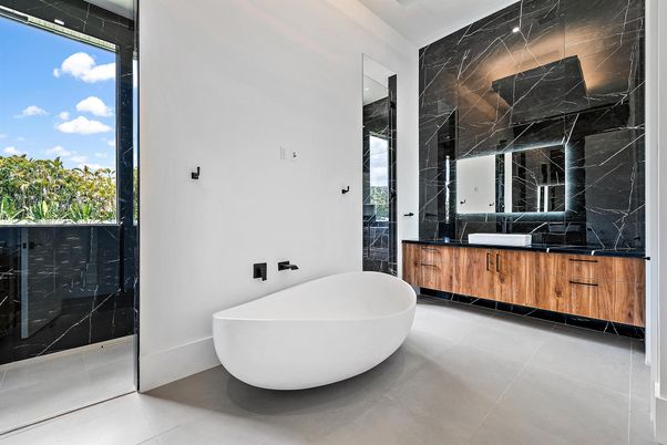 Bathroom, Dual Sink Vanities, Free Standing Baths, Interior, Marble Walls