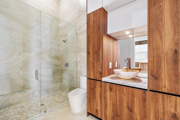 Bathroom, Glass Shower, Interior, Recessed Lighting