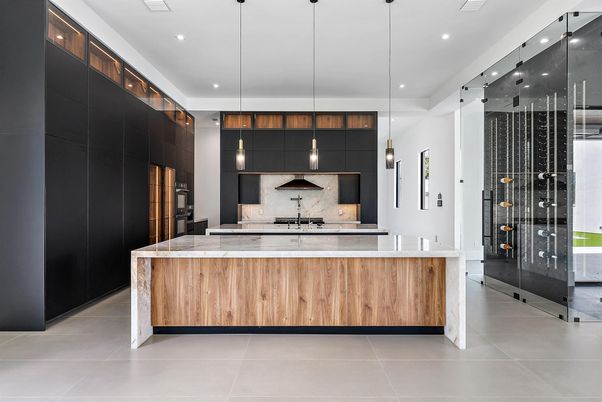 Interior, Kitchen, Pendant Lights, Recessed Lighting, Stainless Steel Appliances, Wine Storage
