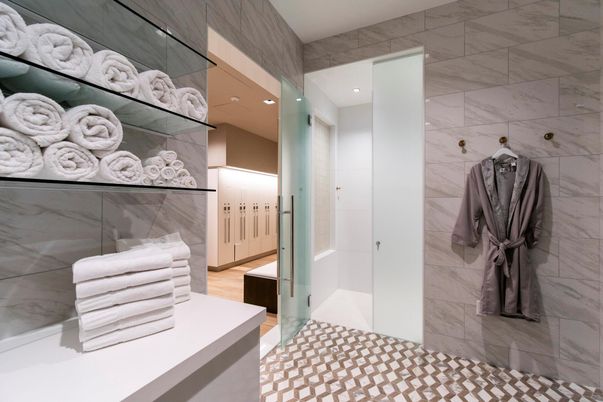 Bathroom, Interior, Marble Walls, Recessed Lighting
