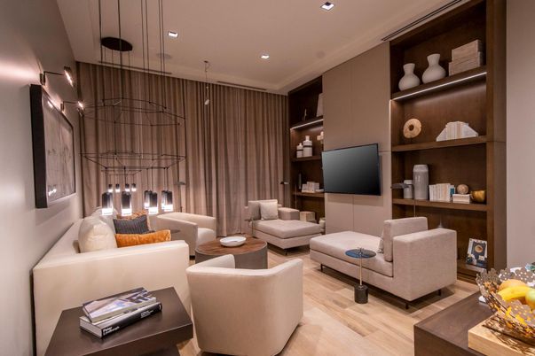 Interior, Living room, Pendant Lights, Recessed Lighting, Wood Texture Flooring