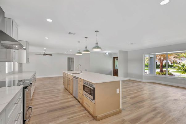 Interior, Kitchen, Pendant Lights, Recessed Lighting, Wood Texture Flooring