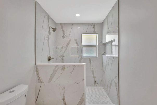 Bathroom, Interior, Marble Walls, Recessed Lighting