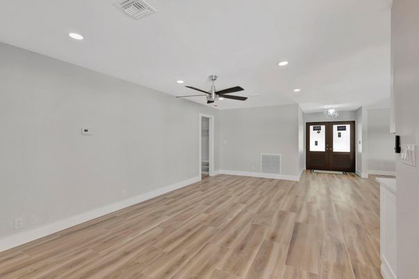 Empty room, Interior, Recessed Lighting, Wood Texture Flooring