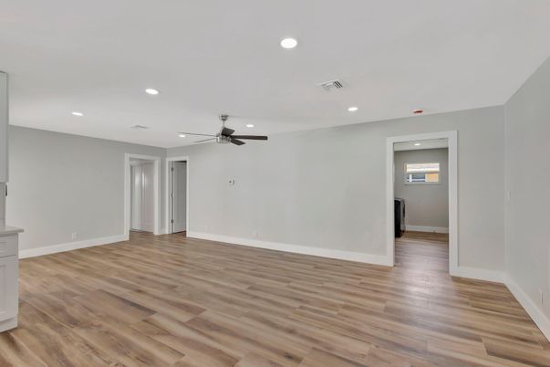 Empty room, Interior, Recessed Lighting, Wood Texture Flooring