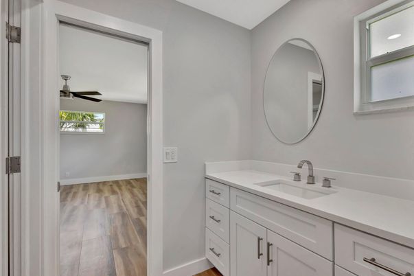 Bathroom, Interior, Recessed Lighting, Wood Texture Flooring