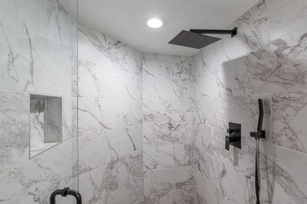 Bathroom, Interior, Marble Walls, Recessed Lighting