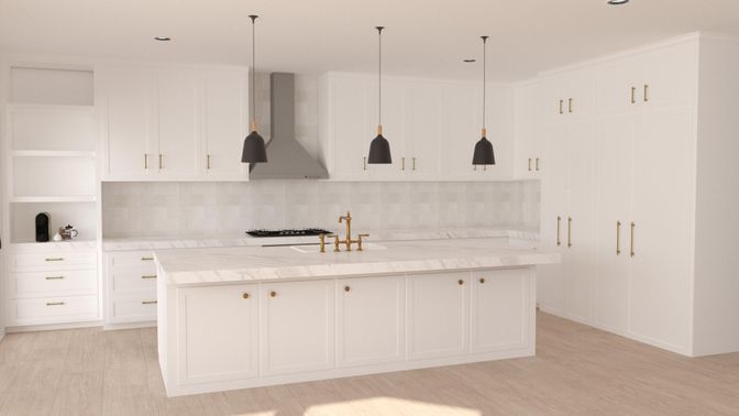 Interior, Kitchen, Pendant Lights, Recessed Lighting, Wood Texture Flooring