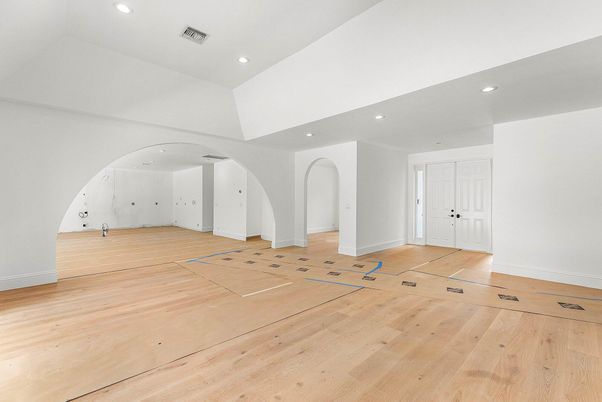 Empty room, Interior, Recessed Lighting, Wood Texture Flooring