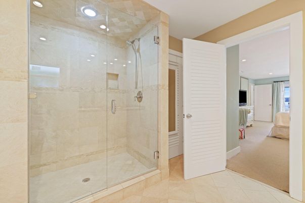 Bathroom, Glass Shower, Interior, Recessed Lighting