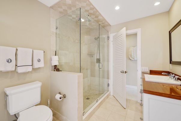 Bathroom, Glass Shower, Interior, Recessed Lighting
