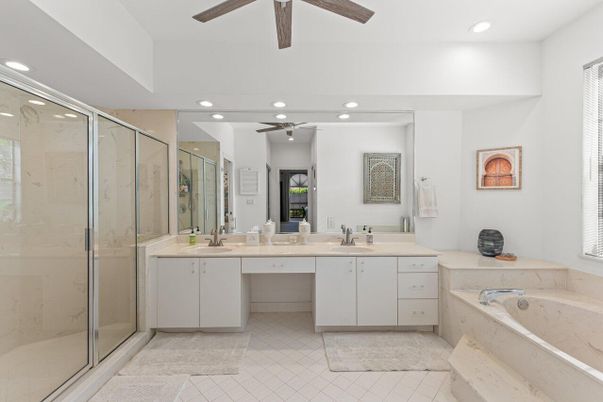 Bathroom, Dual Sink Vanities, Glass Shower, Interior, Recessed Lighting