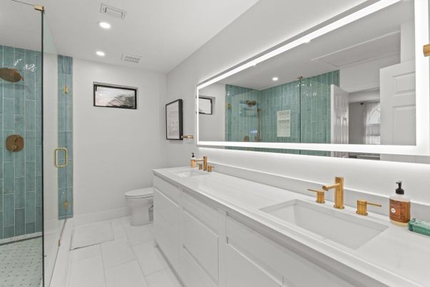 Bathroom, Dual Sink Vanities, Glass Shower, Interior, Recessed Lighting