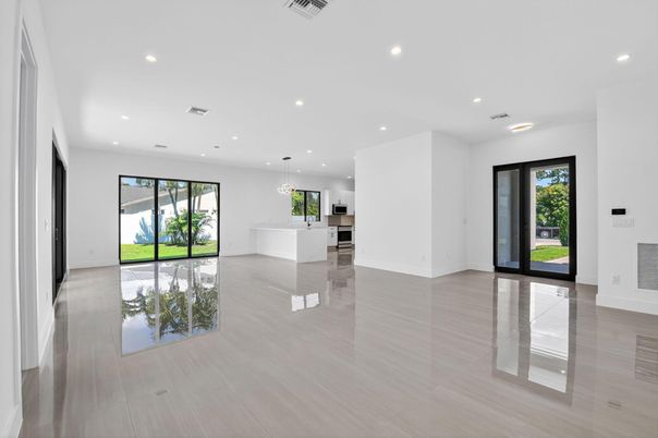 Empty room, Interior, Kitchen, Pendant Lights, Recessed Lighting