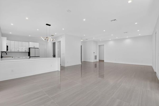 Empty room, Interior, Kitchen, Pendant Lights, Recessed Lighting