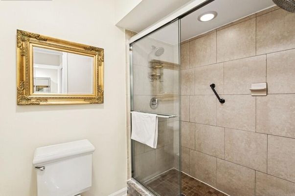 Bathroom, Glass Shower, Interior, Recessed Lighting