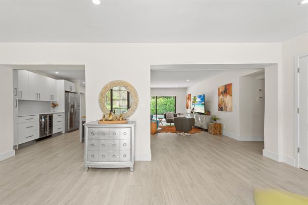 Interior, Kitchen, Living room, Recessed Lighting, Wood Texture Flooring