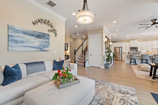 Dining room, Interior, Kitchen, Living room, Pendant Lights, Recessed Lighting, Stainless Steel Appliances, Wood Texture Flooring