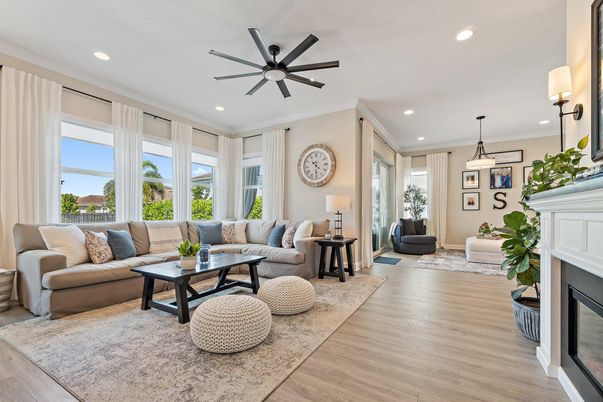 Fireplace, Interior, Living room, Pendant Lights, Recessed Lighting, Wood Texture Flooring