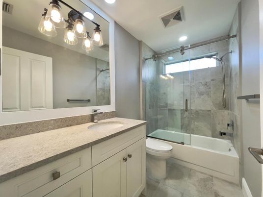 Bathroom, Glass Shower, Interior, Recessed Lighting