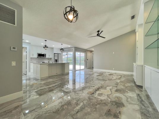 Interior, Kitchen, Marble, Pendant Lights, Recessed Lighting