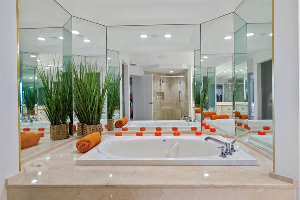 Bathroom, Glass Shower, Interior, Recessed Lighting