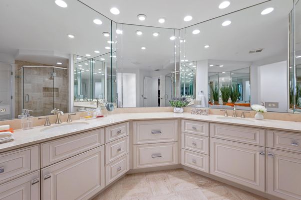 Bathroom, Dual Sink Vanities, Glass Shower, Interior, Recessed Lighting