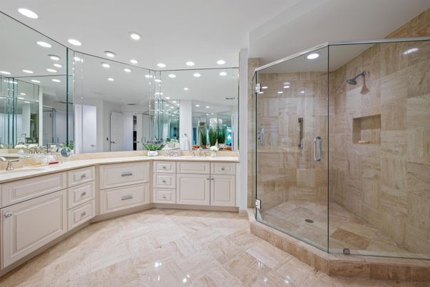 Bathroom, Glass Shower, Interior, Recessed Lighting