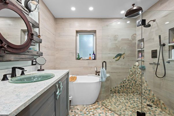 Bathroom, Dual Sink Vanities, Free Standing Baths, Glass Shower, Interior, Recessed Lighting