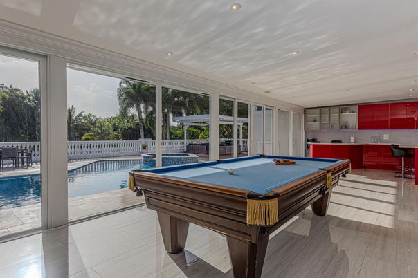 Billiard Table, Game Room, Interior, Recessed Lighting
