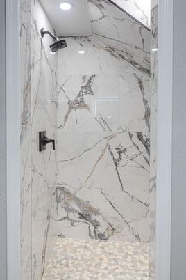 Bathroom, Interior, Marble Walls, Recessed Lighting