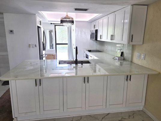 Interior, Kitchen, Marble, Pendant Lights