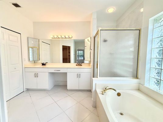 Bathroom, Dual Sink Vanities, Glass Shower, Interior, Recessed Lighting